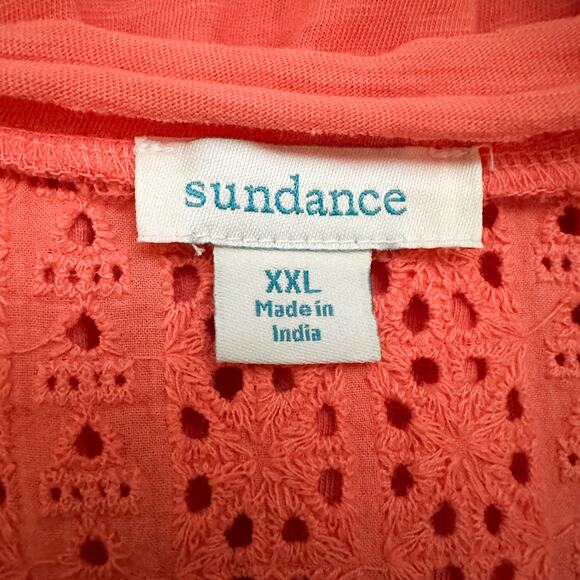 Sundance Eyelet V-Neck Orange Short Sleeve Casual Top Size XXL - Picture 12 of 13